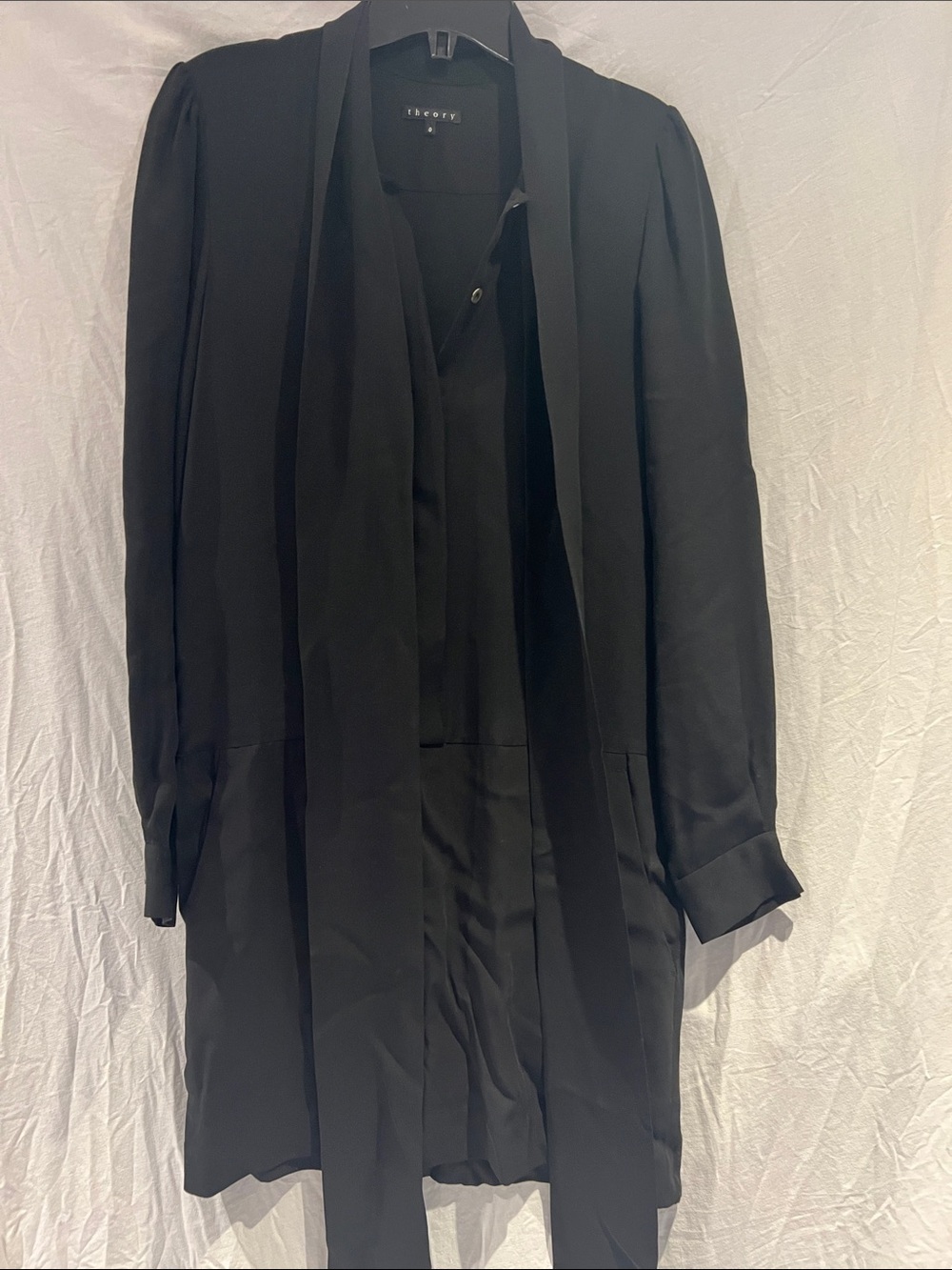 Theory Black Long Tie-Front Trench Coat
